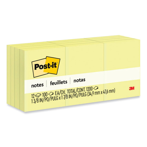 Original Pads in Canary Yellow, 1.38" x 1.88", 100 Sheets/Pad, 12 Pads/Pack [SKU: MMM653YW]