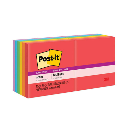 Pads in Playful Primary Collection Colors, 3" x 3", 90 Sheets/Pad, 12 Pads/Pack [SKU: MMM65412SSAN]