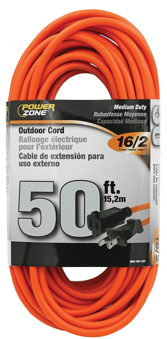 PowerZone OR481630 Outdoor Extension Cord, 16 AWG Wire, 50 ft L, Orange Sheath [SKU: ORG4561031]