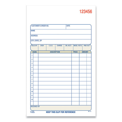3-Part Sales Book, 12 Lines, Three-Part Carbonless, 4.19 x 7.19, 50 Forms/Pad, 10 Pads/Carton [SKU: ABFTC470510]