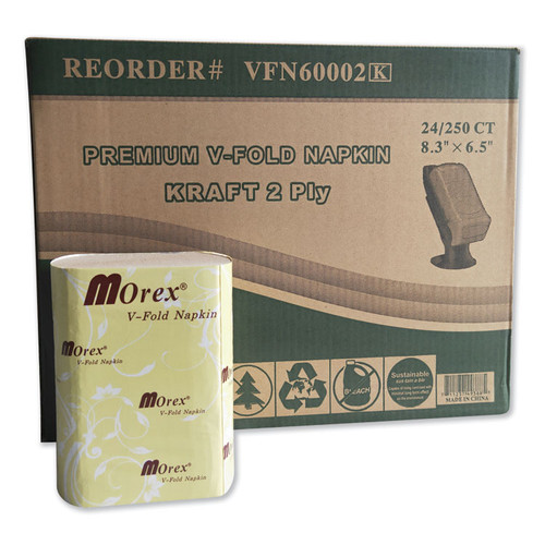 Premium V-Fold Pop-Up Dispenser Napkin, 6.5 x 5, Brown, 6,000/Carton [SKU: TEHVFN60002K]