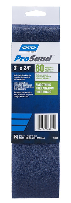 NORTON ProSand R811/R816/R831 07660768232 Portable Abrasive Belt, 3 in W, 24 in L, 80 Grit, Coarse [SKU: ORG3311156]