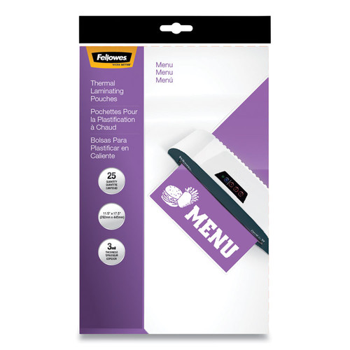 Laminating Pouches, 3 mil, 12" x 18", Gloss Clear, 25/Pack [SKU: FEL52011]