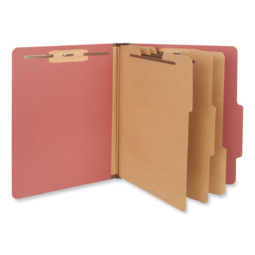 Eight-Section Pressboard Classification Folders, 3" Expansion, 3 Dividers, 8 Fasteners, Letter Size, Red Exterior, 10/Box [SKU: UNV10290]