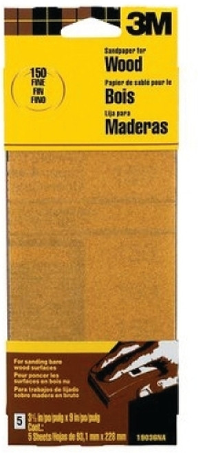 3M 19036-20-CC Sandpaper, 9 in L, 3.66 in W, Fine, 150 Grit, Garnet Abrasive [SKU: ORG0375519]