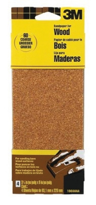 3M 19038-20-CC Sandpaper, 9 in L, 3.66 in W, Coarse, 60 Grit, Garnet Abrasive [SKU: ORG0375543]