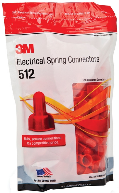 3M 512 Spring Connector, 20 to 8 AWG Wire, Nylon Housing Material, Red [SKU: ORG4893889]