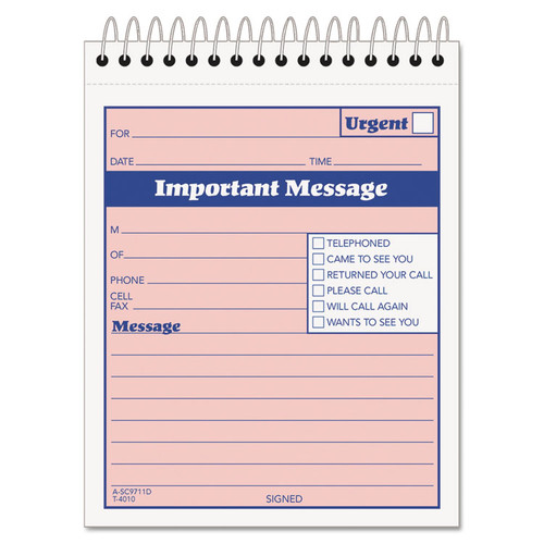 Telephone Message Book with Fax/Mobile Section, Two-Part Carbonless, 4.25 x 5.5, 50 Forms Total [SKU: TOP4010]