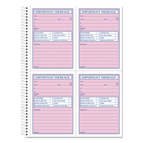 Telephone Message Book with Fax/Mobile Section, Two-Part Carbonless, 3.88 x 5.5, 4 Forms/Sheet, 400 Forms Total [SKU: TOP4009]