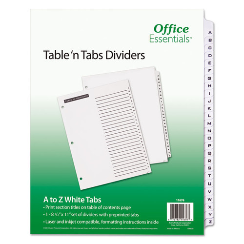 Table 'n Tabs Dividers, 26-Tab, A to Z, 11 x 8.5, White, White Tabs, 1 Set [SKU: AVE11676]