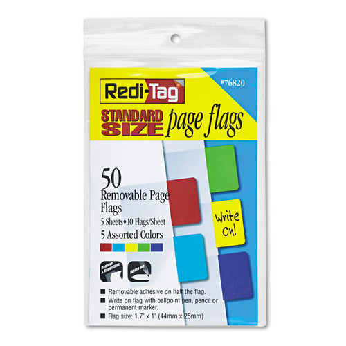 Removable Page Flags, Red/Blue/Green/Yellow/Purple, 10/Color, 50/Pack [SKU: RTG76820]