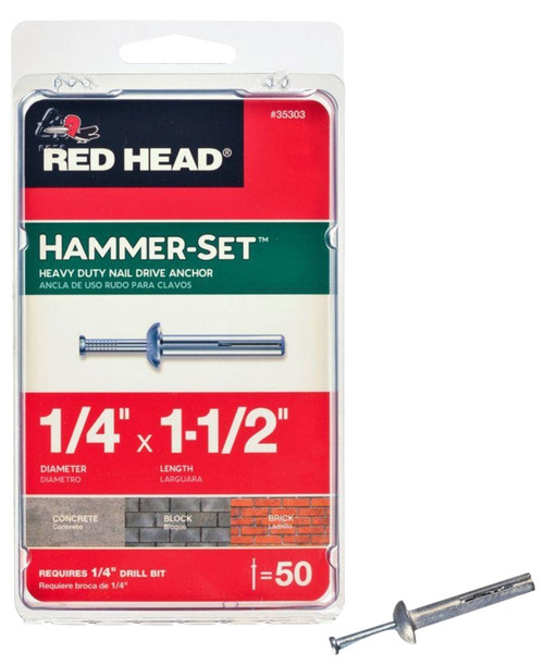 RED HEAD Hammer-Set 35303 Anchor, 1/4 in Dia, 1-1/2 in L, Steel, Zinc [SKU: ORG0776955]