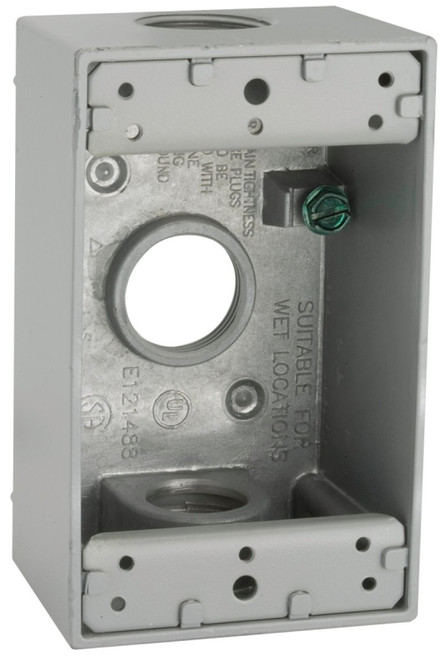 HUBBELL 5324-5 Weatherproof Box, 3 -Outlet, 1 -Gang, Aluminum, Gray, Powder-Coated [SKU: ORG1896281]