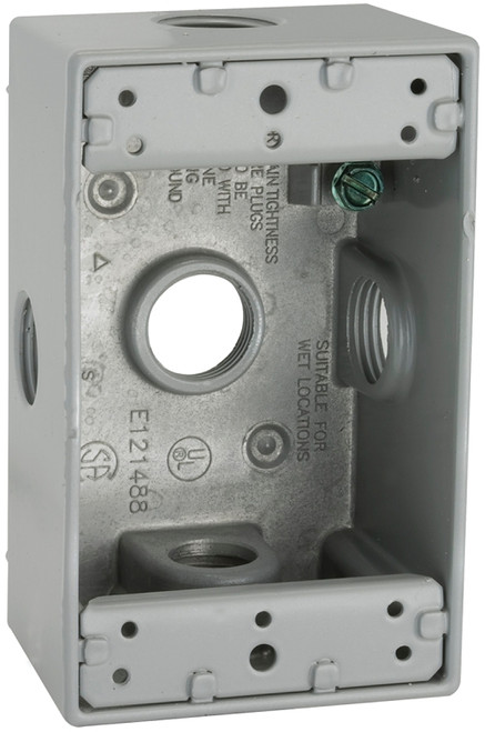 HUBBELL 5323-0 Weatherproof Box, 5 -Outlet, 1 -Gang, Aluminum, Gray, Powder-Coated [SKU: ORG6895932]