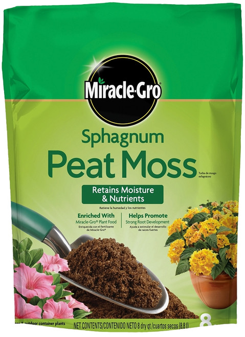 Miracle-Gro 85278430 Sphagnum Peat Moss, Solid, Earthy, 8 qt Bag [SKU: ORG7377070]