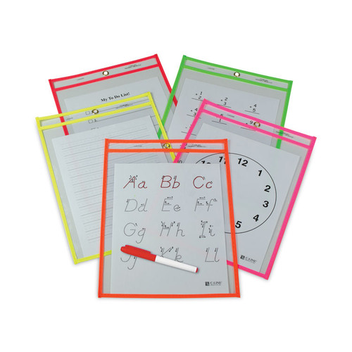 Reusable Dry Erase Pockets, 9 x 12, Assorted Neon Colors, 25/Box [SKU: CLI40820]