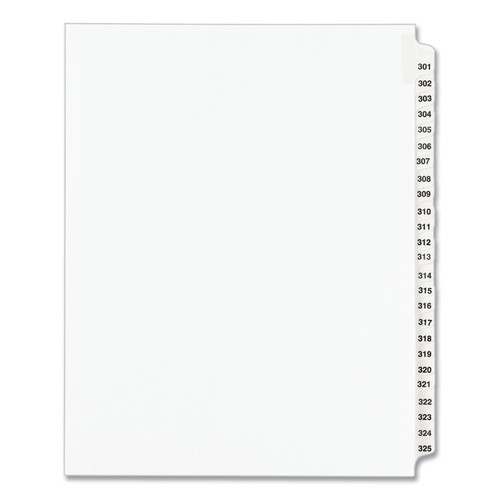 Preprinted Legal Exhibit Side Tab Index Dividers, Avery Style, 25-Tab, 301 to 325, 11 x 8.5, White, 1 Set, (1342) [SKU: AVE01342]