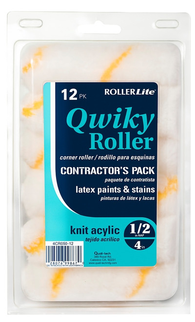 RollerLite Qwiky 4CR050Q-12 Mini Roller Cover, 1/2 in Thick Nap, 4 in L, Acrylic Cover, Gold/White [SKU: ORG4340675]