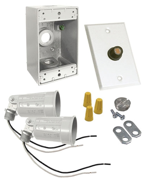 HUBBELL 5883-6 Flood Light Kit, Dusk-to-Dawn, Metal, White, For: 2-Lampholders, Box, Cover and Photocell [SKU: ORG0224758]