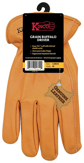 Kinco 81-M Driver Gloves, Men's, M, Keystone Thumb, Easy-On Cuff, Grain Buffalo Leather, Gold [SKU: ORG8634800]