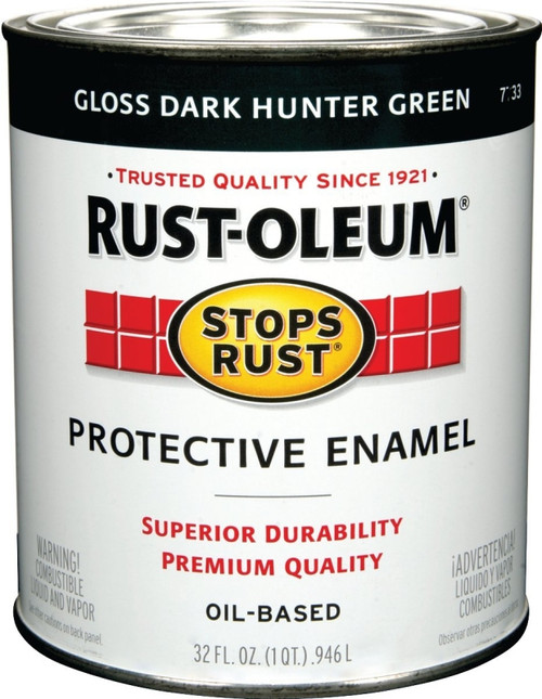 RUST-OLEUM STOPS RUST 7733502 Protective Enamel, Gloss, Dark Hunter Green, 1 qt Can [SKU: ORG0905216]