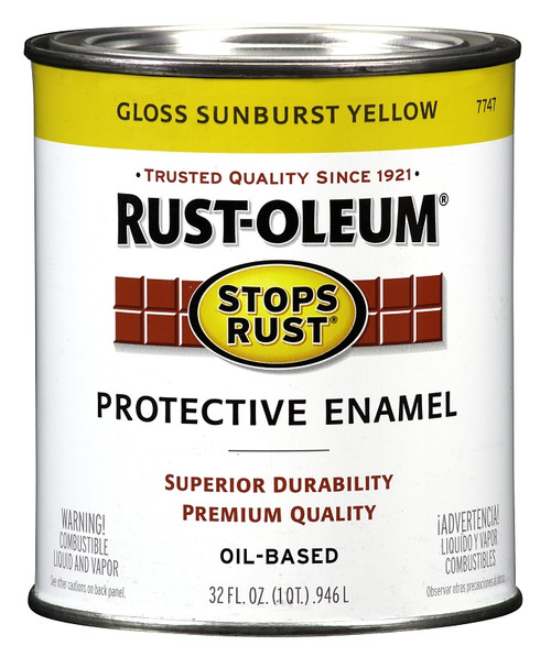 RUST-OLEUM STOPS RUST 7747502 Protective Enamel, Gloss, Sunburst Yellow, 1 qt Can [SKU: ORG6964407]