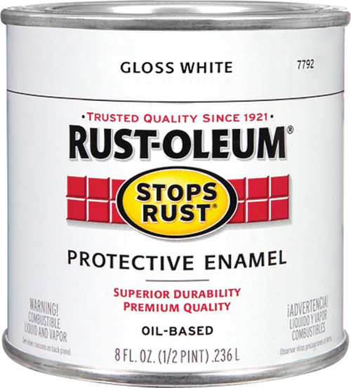 RUST-OLEUM STOPS RUST 7792730 Protective Enamel, Gloss, White, 0.5 pt Can [SKU: ORG7561673]