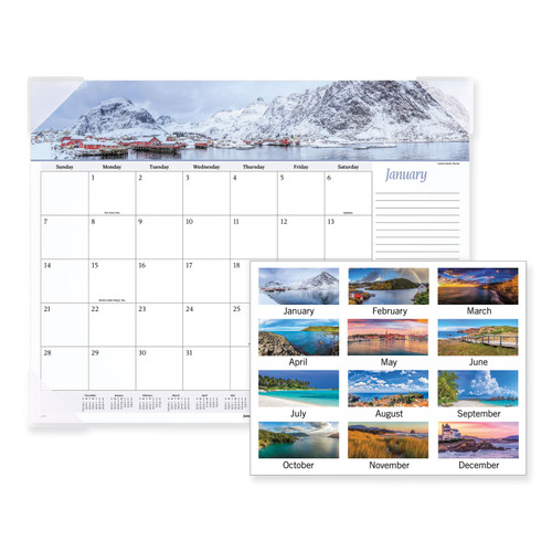 Seascape Panoramic Desk Pad, Seascape Panoramic Photography, 22 x 17, White Sheets, Clear Corners, 12-Month (Jan-Dec): 2024 [SKU: AAG89803]