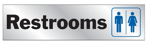 HY-KO 488 Sign, Restrooms, Silver Background, Vinyl, 2 x 8 in Dimensions [SKU: ORG4676821]