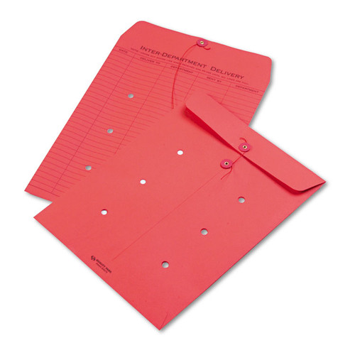 Colored Paper String and Button Interoffice Envelope, #97, One-Sided Five-Column Format, 10 x 13, Red, 100/Box [SKU: QUA63574]