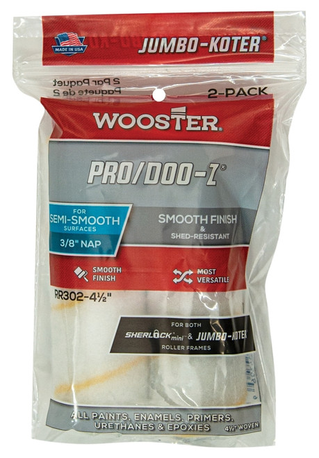 WOOSTER RR302-4.5 Paint Roller Cover, 3/8 in Thick Nap, 4-1/2 in L, Fabric Cover, White [SKU: ORG2664548]
