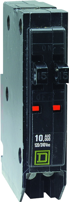 Square D QO QOT1515CP Circuit Breaker, Mini, Tandem, 15 A, 1 -Pole, 120/240 V, Plug Mounting, Black [SKU: ORG6474522]
