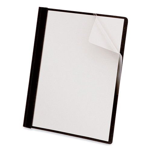 Clear Front Report Cover with Fasteners, Three-Prong Fastener, 0.5" Capacity, 8.5 x 11, Clear/Black, 25/Box [SKU: UNV56116]