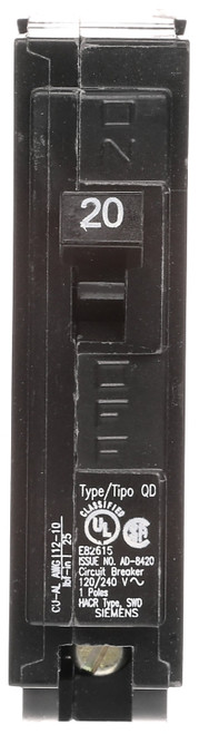 Siemens D120 Circuit Breaker, Low Voltage, QD, 20 A, 1 -Pole, 120 VAC, Plug Mounting [SKU: ORG7413610]