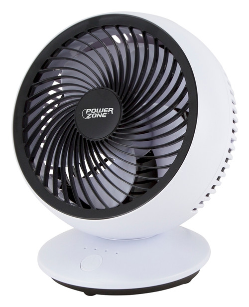 PowerZone QT-U608C USB Oscillating Fan, 5 VAC, 6 in Dia Blade, 3-Speed, 90 deg Rotating, White [SKU: ORG8921728]