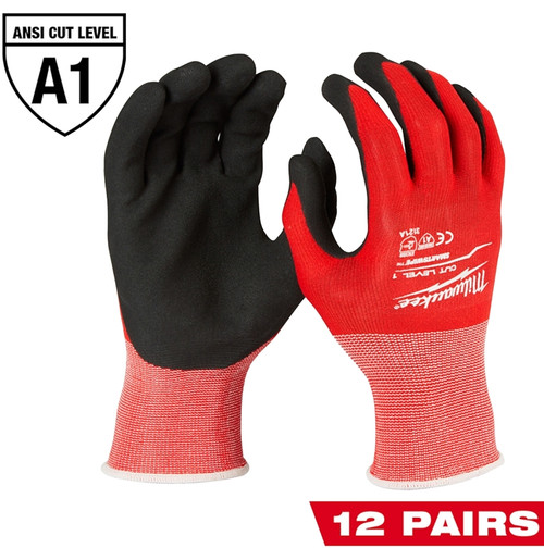 Milwaukee 48-22-8902B Dipped Work Gloves, Unisex, L, Elastic Knit Cuff, Nitrile Coating, Lycra/Nylon Glove, Black/Red [SKU: ORG1389626]
