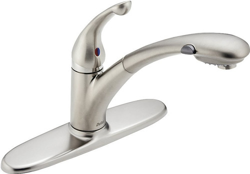 DELTA Signature 470-AR-DST Kitchen Faucet, 1.8 gpm, 1-Faucet Handle, Ceramic, Arctic Stainless Steel, Deck Mounting [SKU: ORG1792068]