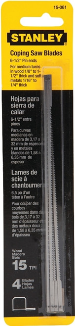 STANLEY 15-061 Coping Saw Blade, 6-1/4 in L, 15 TPI, HCS Cutting Edge [SKU: ORG6794085]