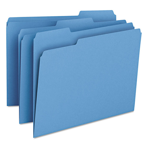 Colored File Folders, 1/3-Cut Tabs: Assorted, Letter Size, 0.75" Expansion, Blue, 100/Box [SKU: SMD12043]