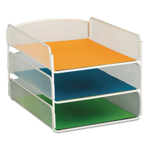 Onyx Desk Tray, 3 Sections, Letter Size Files, 9.25" x 11.75" x 8", White [SKU: SAF3271WH]