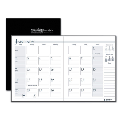 Recycled Ruled 14-Month Planner with Leatherette Cover, 10 x 7, Black Cover, 14-Month (Dec to Jan): 2023 to 2025 [SKU: HOD260602]