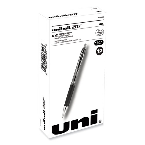 Signo 207 Gel Pen, Retractable, Bold 1 mm, Black Ink, Translucent Black Barrel, Dozen [SKU: UBC1790895]
