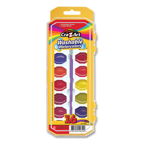 Washable Watercolors, 16 Assorted Colors, Palette Tray [SKU: CZA1065236]