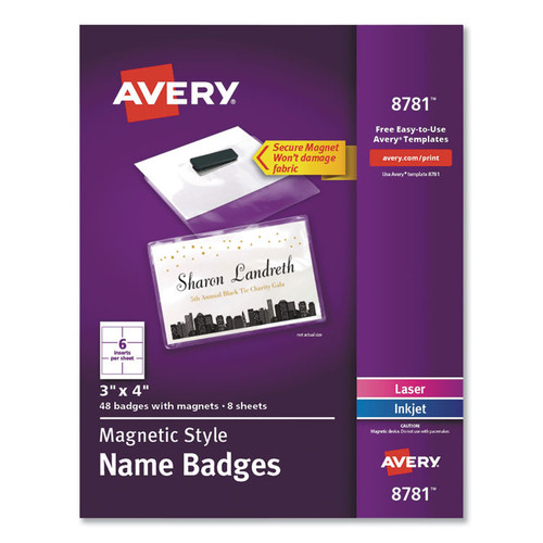 Magnetic Style Name Badge Kit, Horizontal, 4" x 3", White, 48/Pack [SKU: AVE8781]