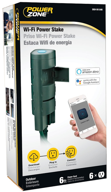 Powerzone ORWFICDTSTK6 Power Stake, 1 -Pole, 125 V, Grounded Socket, Wi-Fi, Green [SKU: ORG0613406]