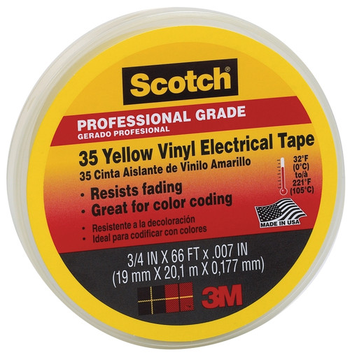 Scotch 10844-DL-5 Electrical Tape, 66 ft L, 3/4 in W, PVC Backing, Yellow [SKU: ORG6784565]