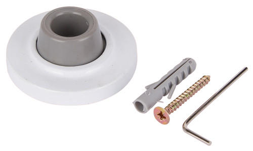 Prosource LR-005-WH-PS Door Stop, 2-1/2 in Dia Base, 2-1/2 in Dia Base x 1 in H Projection, Steel & Rubber [SKU: ORG4635306]