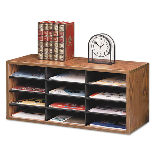 Particle Board Desktop Sorter, 12 Compartments, 29 x 11.88 x 12.94, Medium Oak [SKU: FEL25400]