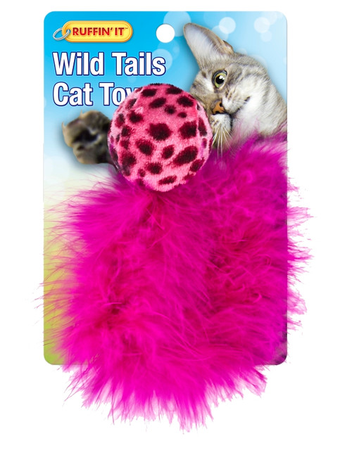RUFFIN'IT 32027 Cat Toy, Ball with Feather Tail, Plush, Assorted [SKU: ORG4768651]