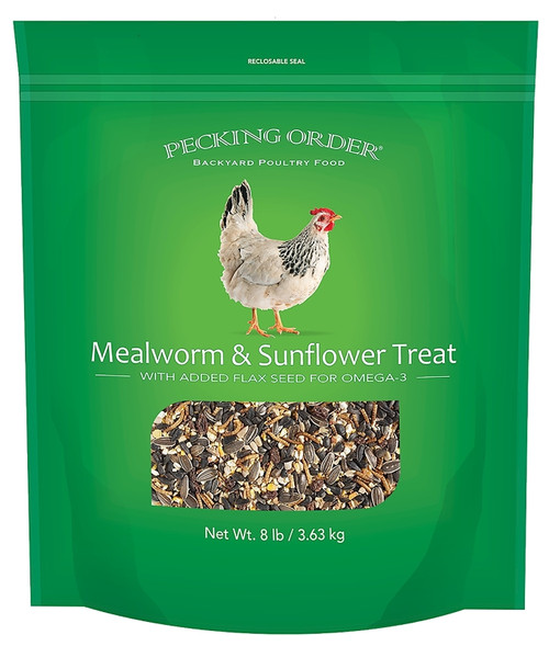 Pecking Order 009329 Mealworm/Sunflower Chicken Treat, 8 lb Bag [SKU: ORG9297383]